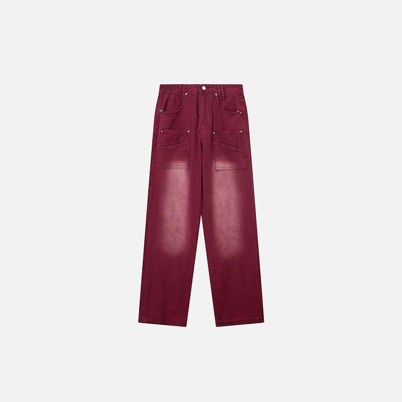 Front view of the Red Brick Retro Vintage Jeans in a gray background