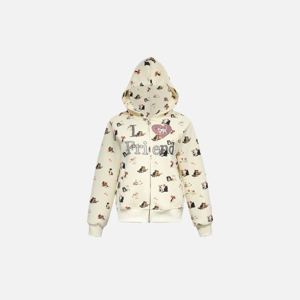 Creature Print Zip Hood Sweatshirt