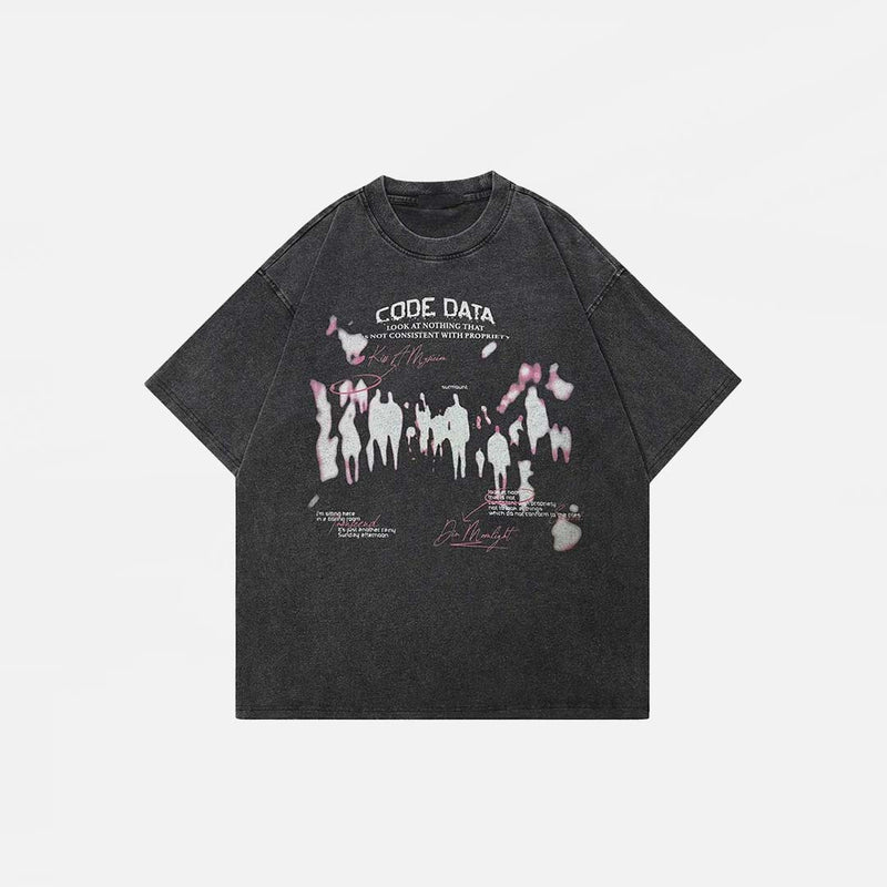 Oversized Distress-Washed Black Illustrated T-Shirt