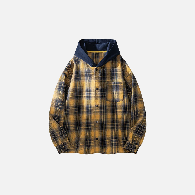 Urban Plaid Hood Overlay Long Sleeve Shirt