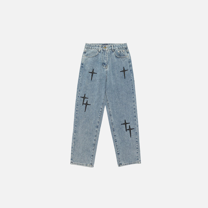 Y2K Baggy Yıldız Baskılı Jean Pantolon, önden görünüm — Navra Wear