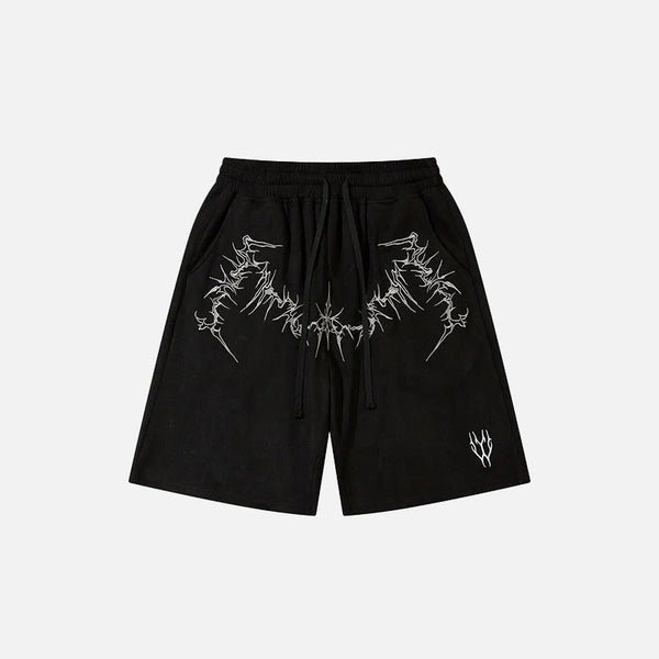 Y2K Bol Kesim Nakışlı Şort, önden görünüm — Navra Wear