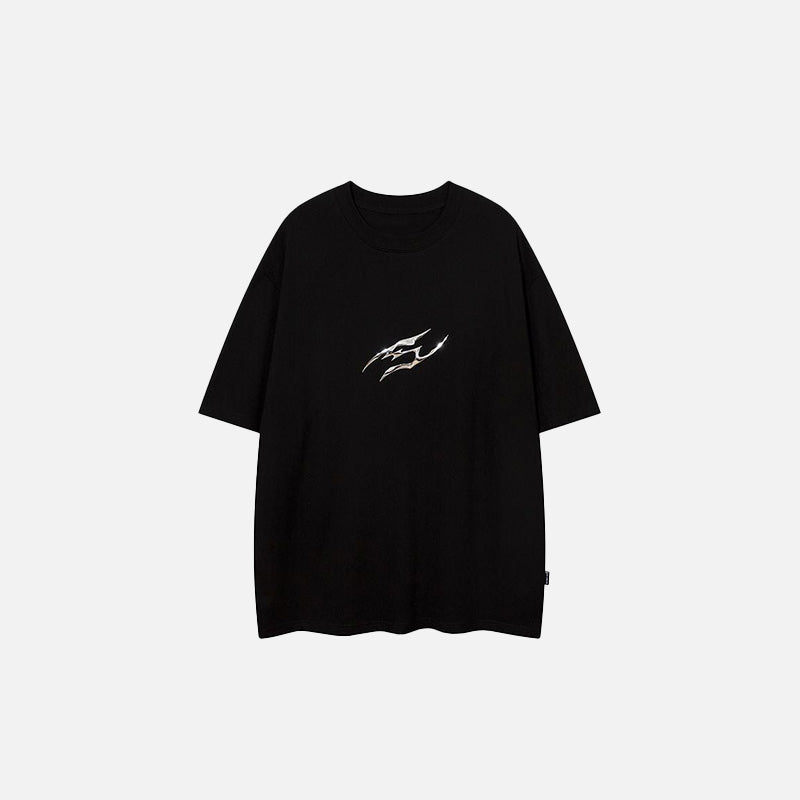 Front view of the black Vintage Loose Simple Design T-shirt in a gray background