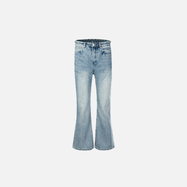 Front view of the blue Washed Ash Micro-Jeans in a gray background