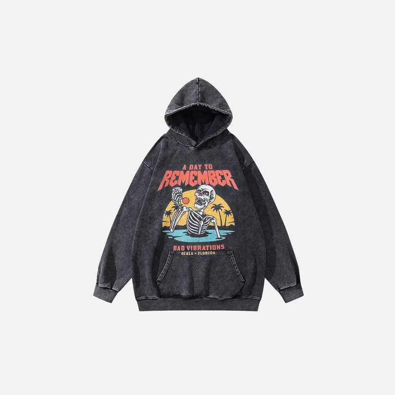 Breathable Oversized Dark Skull Faded Sweatshirt