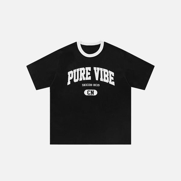 Front view of the black Loose Short Sleeve T-shirt in a gray background