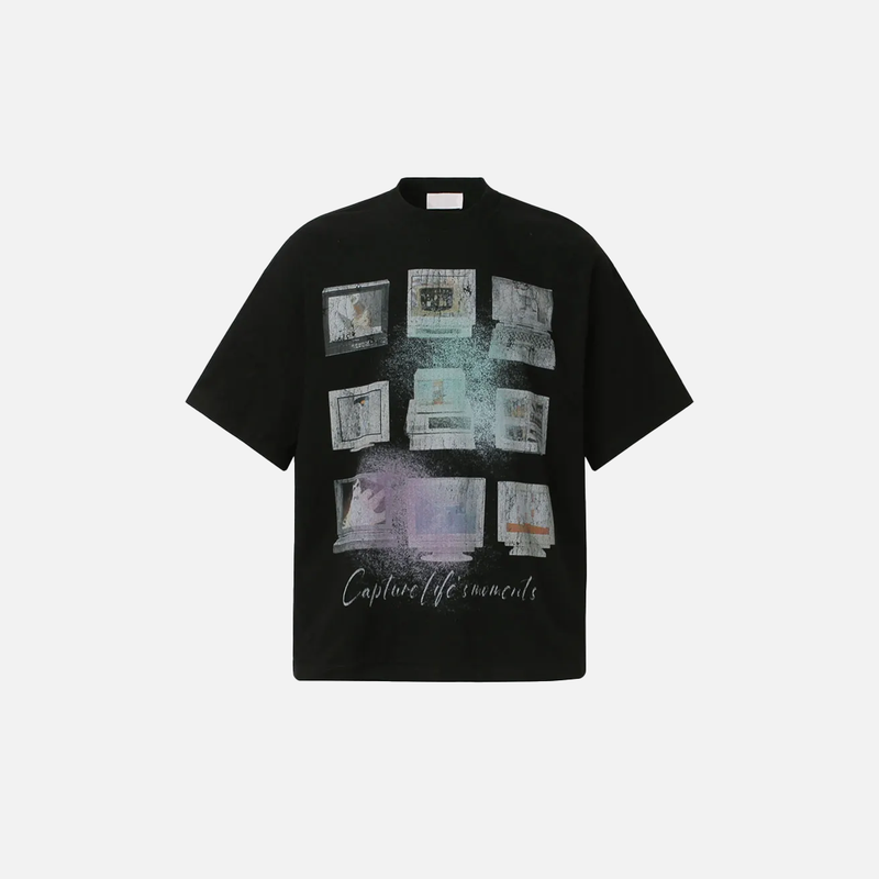 Frosted Computer Print Stamped Cotton T-Shirt