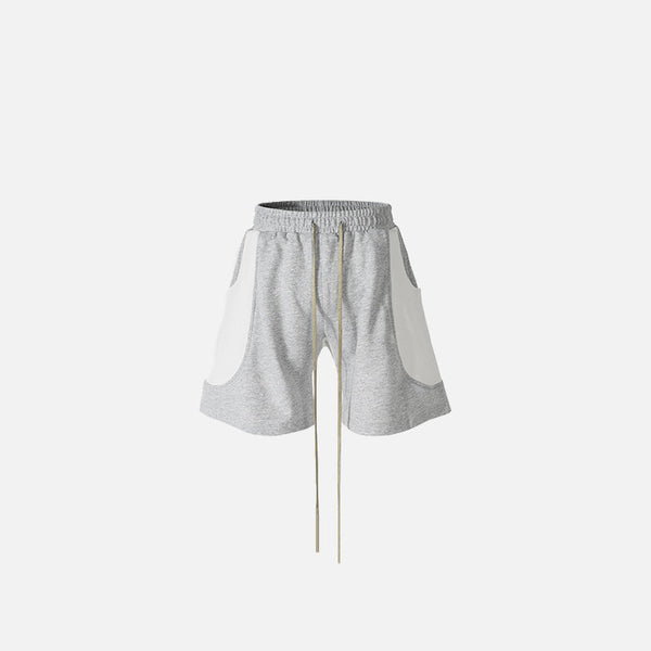 Front view of the grey Stitching Side Pockets Jorts in a gray background