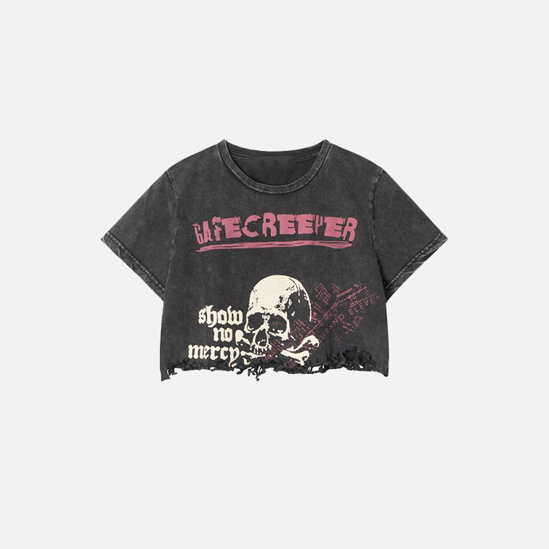 Kadın Kuru Kafa Baskılı Oversize Crop Top, önden görünüm — Navra Wear