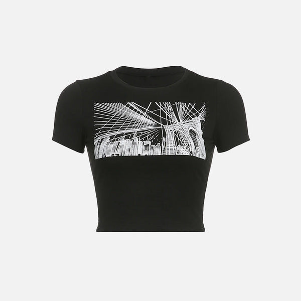 Kadın Gotik Baskılı Tişört, önden görünüm — Navra Wear
