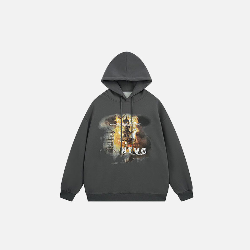 Burning Building Graphic Sweatshirt