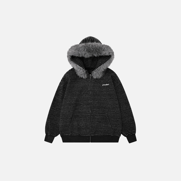 Stripe Fur Relaxed Hood