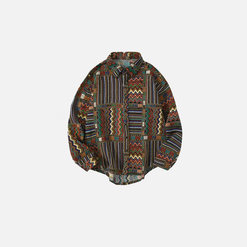 Geo Splice Color Block Woven Shirt