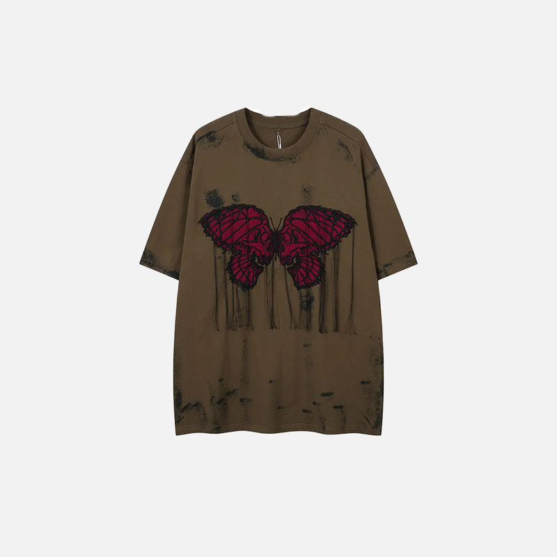 Boxy-Fit Grit-Style Wings-Print Needle-Art Color-Burst T-Shirt