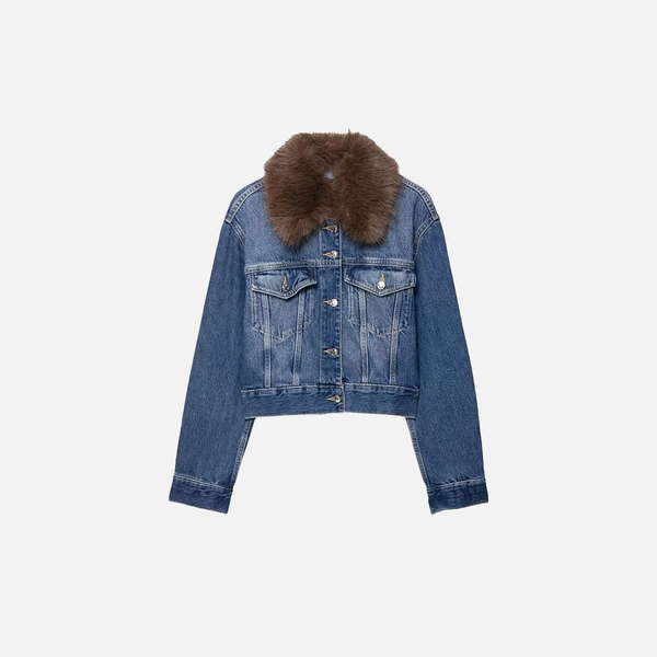 Elevated Classic Faux Fur Collar Denim Jacket