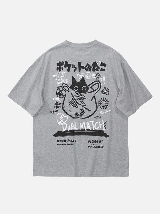 Kanji Feline Drop-Shoulder T-Shirt