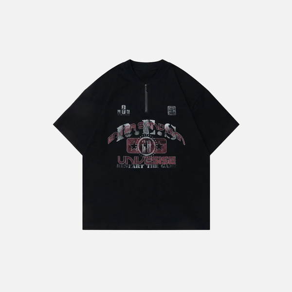 Stand-Out Designed Relaxed-Cut Rebel-Cut Noir-Edge Short Sleeve T-Shirt