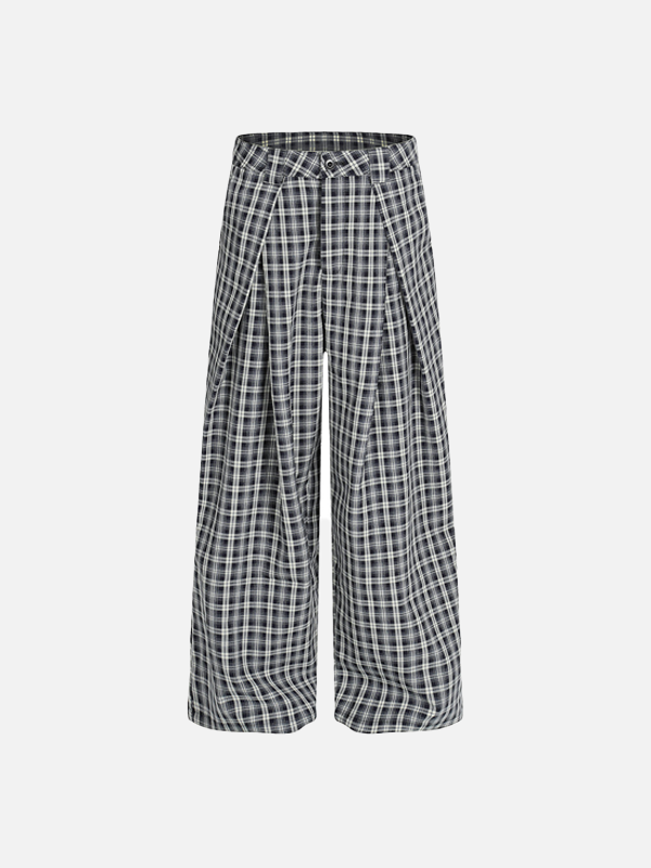 Vintage Wide Leg Ekose Jogger, önden görünüm — Navra Wear