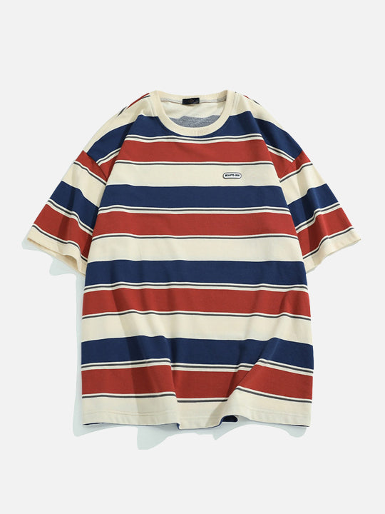 Drop-Shoulder Bar-Print T-Shirt