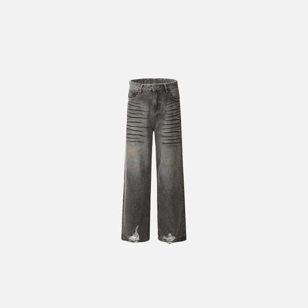 Yıkanmış Yırtık Detaylı Jean Pantolon, önden görünüm — Navra Wear