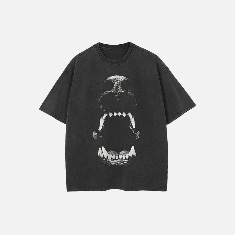 Boxy-Fit Animal Teeth Illustrated Black T-Shirt