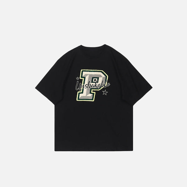 Front view of the black Loose Short-sleeved Classic T-Shirt in a gray background