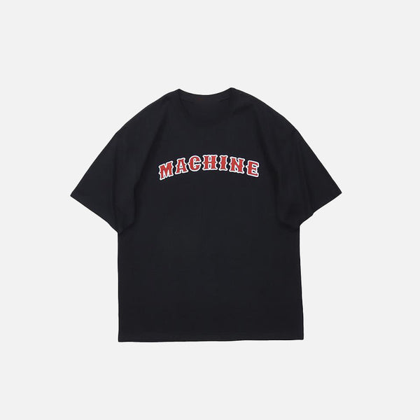 Front view of the black Oversized Loose Printed T-shirt in a gray background
