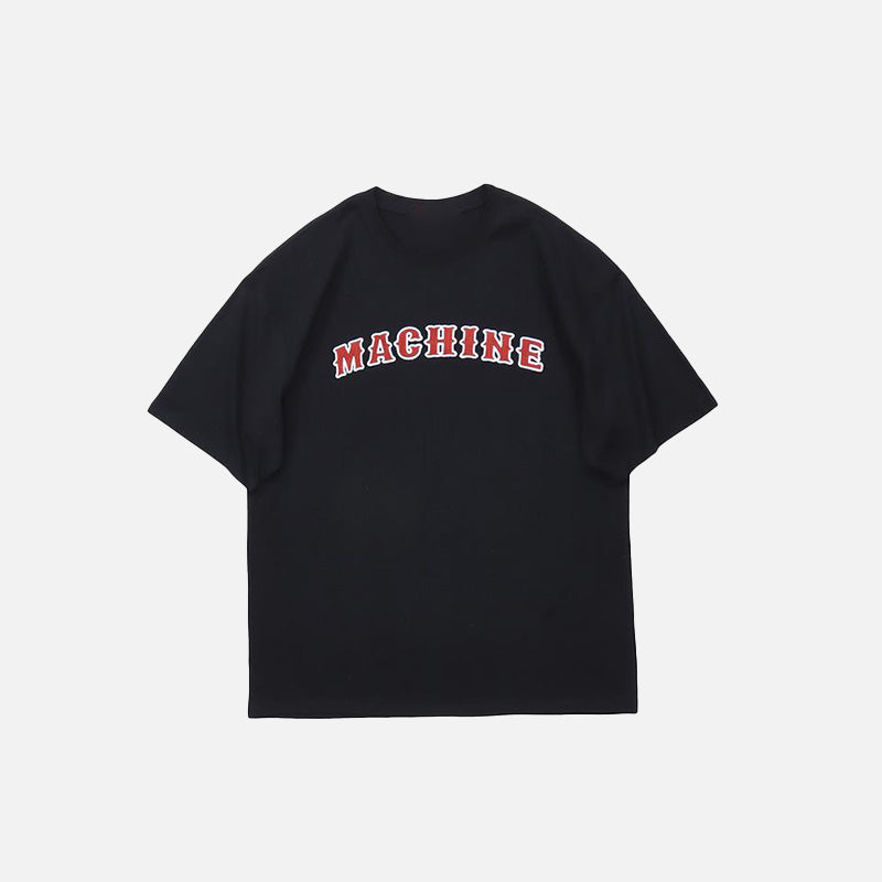 Front view of the black Oversized Loose Printed T-shirt in a gray background
