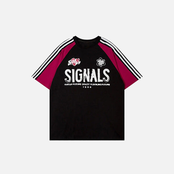 Front view of the black Contrast Color Signals Sports T-shirt in a gray background