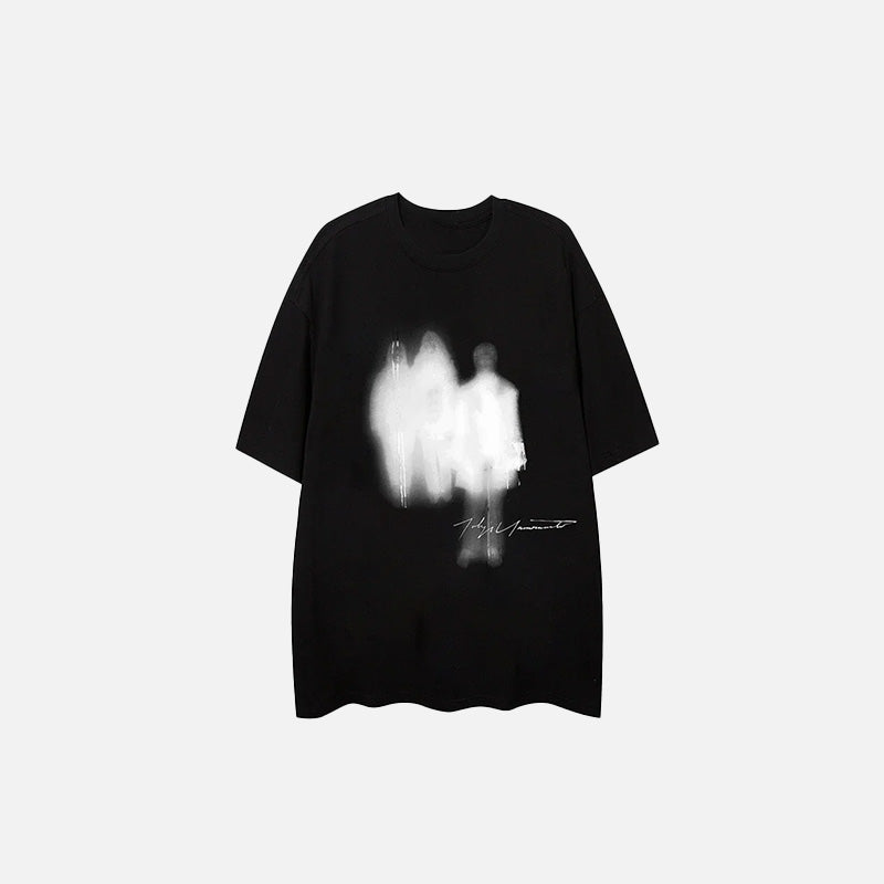 Front view of the black Blurring Shadow Print T-shirt in a gray background