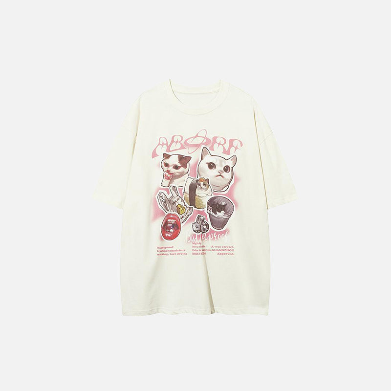 Kedi Baskılı Oversize Tişört, önden görünüm — Navra Wear