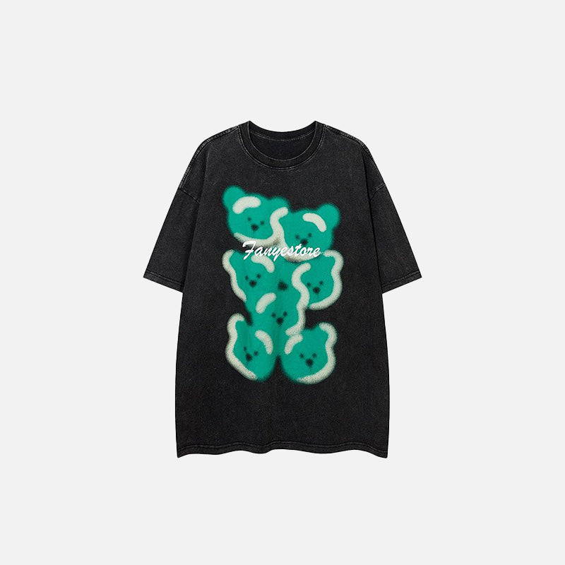 Front view of the black Loose Bear Graphic Printed T-Shirt in a gray background