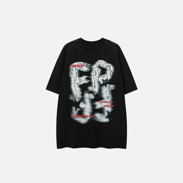 Front view of the black Loose Faded Washed T-Shirt in a gray background