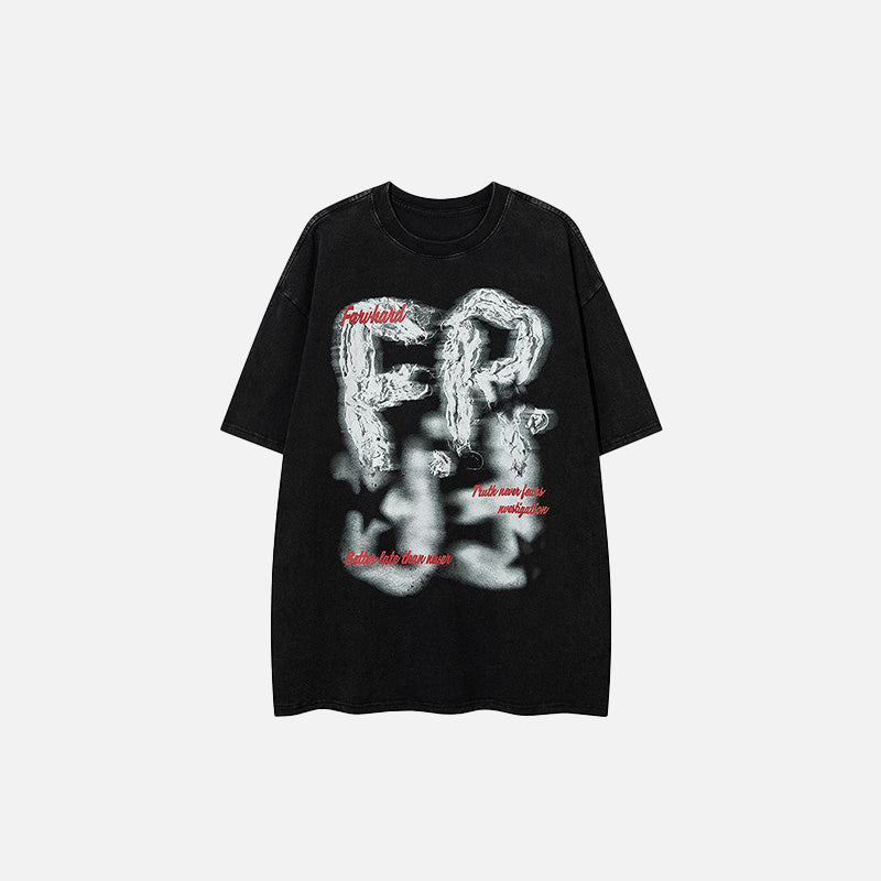 Front view of the black Loose Faded Washed T-Shirt in a gray background