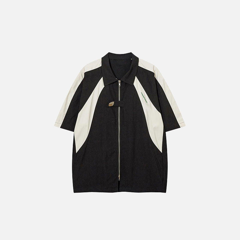 Front view of the black Splicing Color Oversized Shirt in a gray background