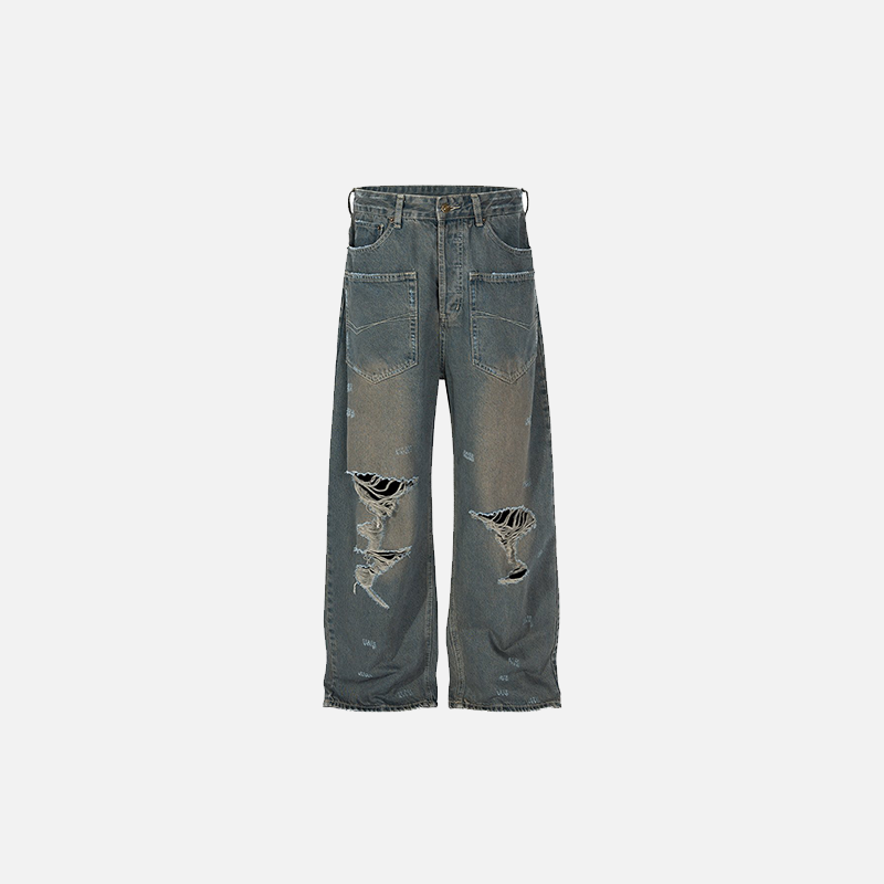 Vintage Yırtık Detaylı Baggy Jean Pantolon, önden görünüm — Navra Wear