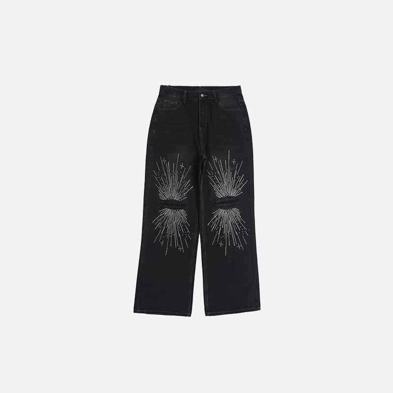 Front view of the black Knee Ripped Loose Jeans in a gray background