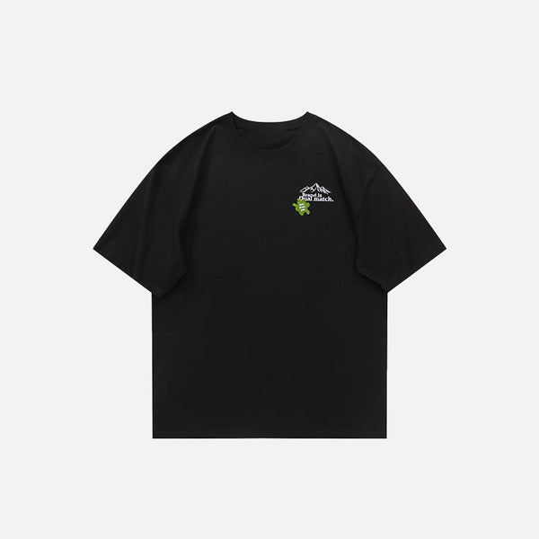 Front view of the black Mixed Vibes T-shirt in a gray background