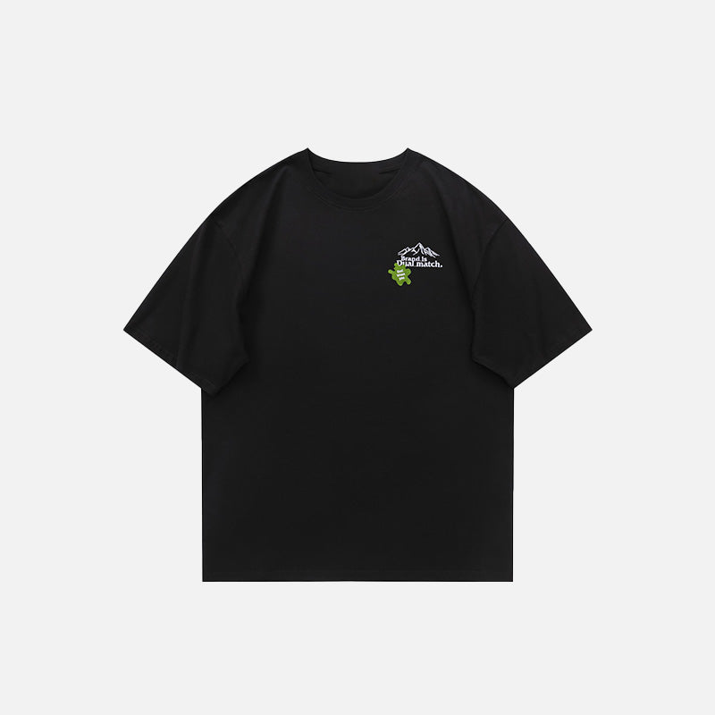 Front view of the black Mixed Vibes T-shirt in a gray background