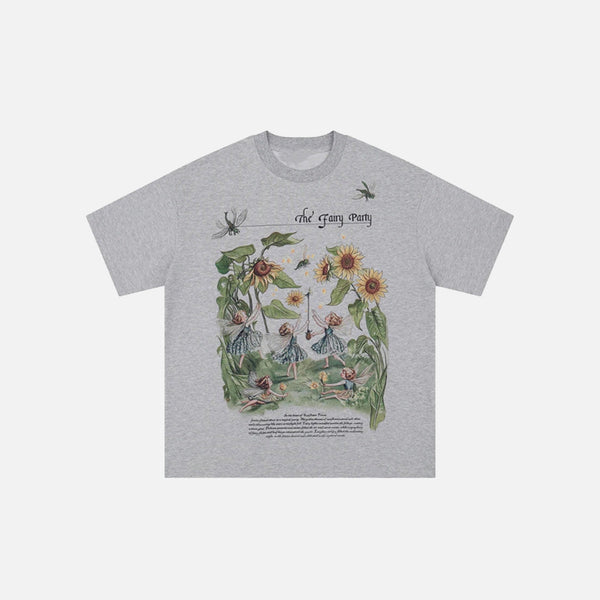 Front view of the grey The Fairy Party T-shirt in a gray background
