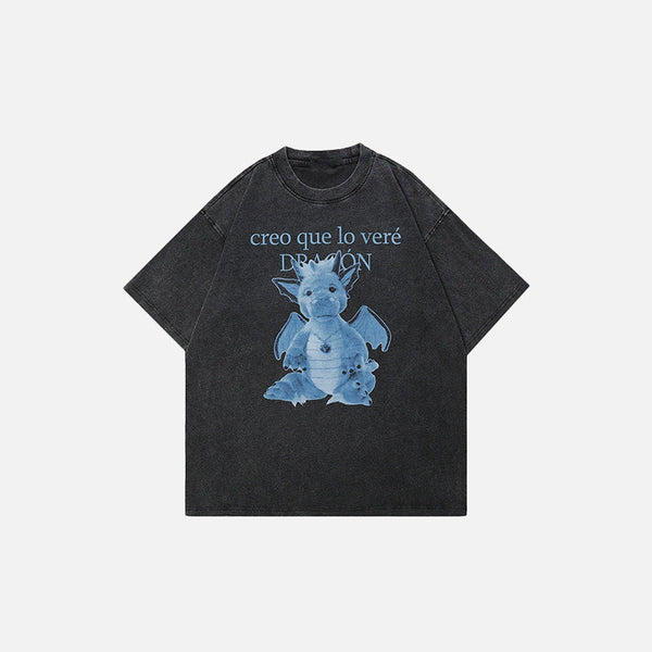 Y2K Ejderha Baskılı Oversize Tişört, önden görünüm — Navra Wear