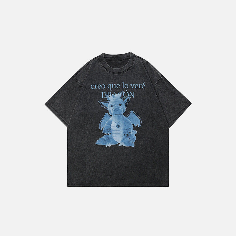 Y2K Ejderha Baskılı Oversize Tişört, önden görünüm — Navra Wear