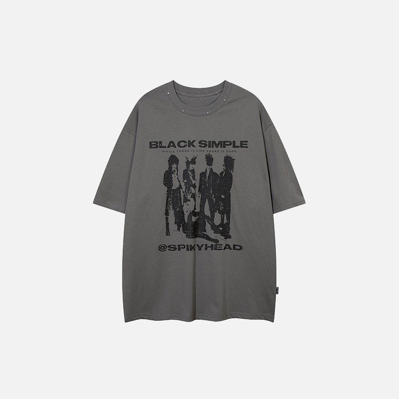 Front view of the dark grey 90's Spiky Head Loose T-shirt in a gray background
