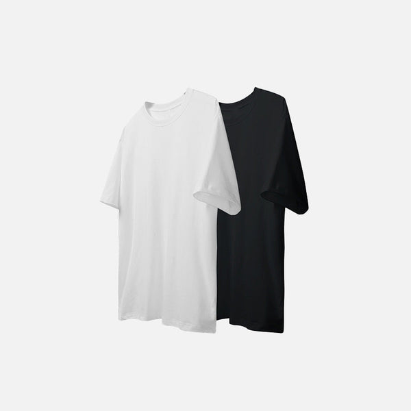 Front view of the Black And White Solid Color T-shirt in a gray background