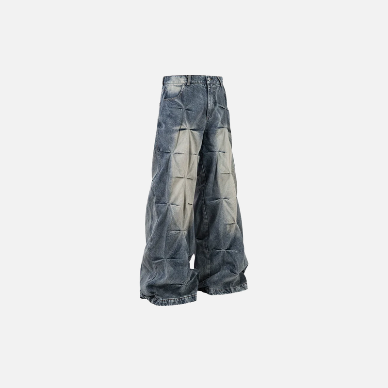 Modern Designer Relaxed Pintuck Denim Bell Leg Denim