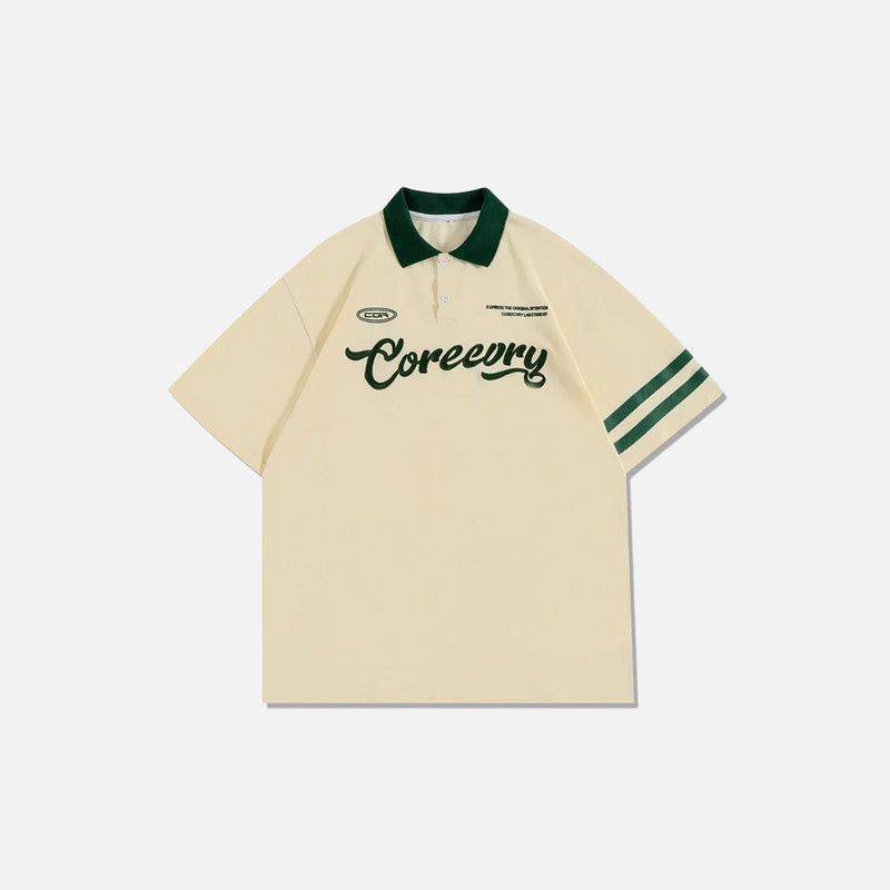 Spliced Sport-Collar Throwback T-Shirt