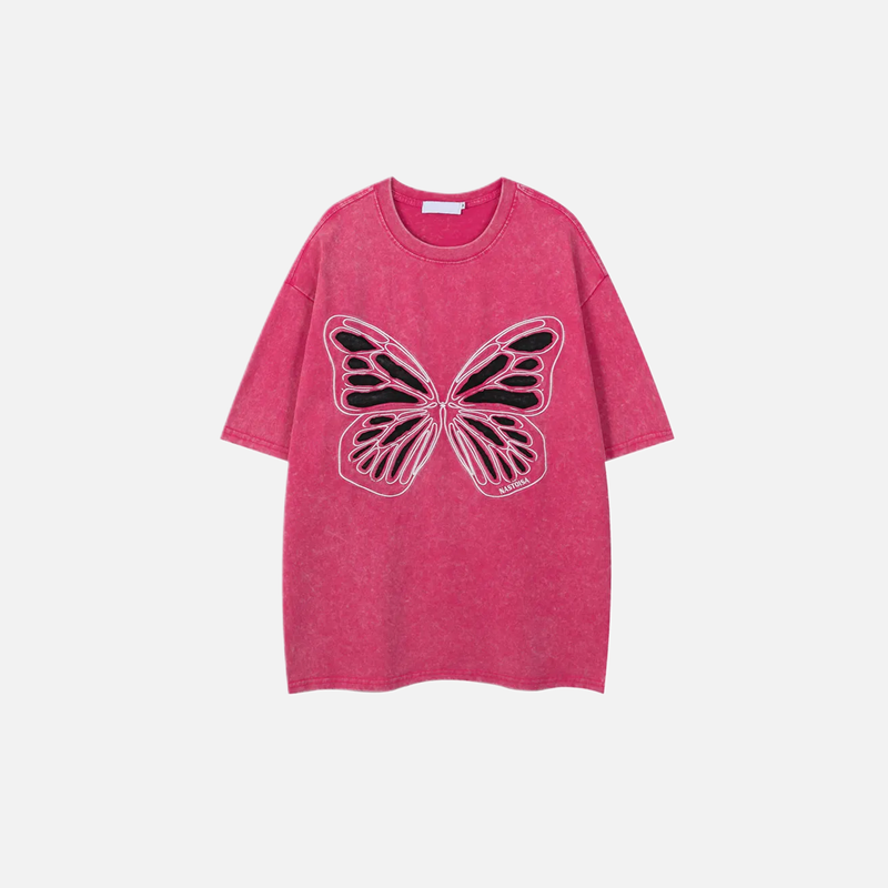 Women Metamorphosis Patch Wide-Body Cute Distress-Washed T-Shirt