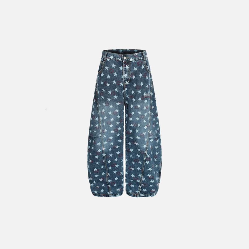 Men 2000s Metro Stellar Print Bell Leg Denim