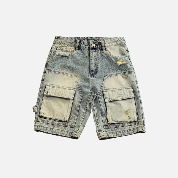 Blown Out Cargo Denim Shorts