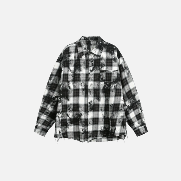 Faded Plaid Tie-Dye Street Long Shirt